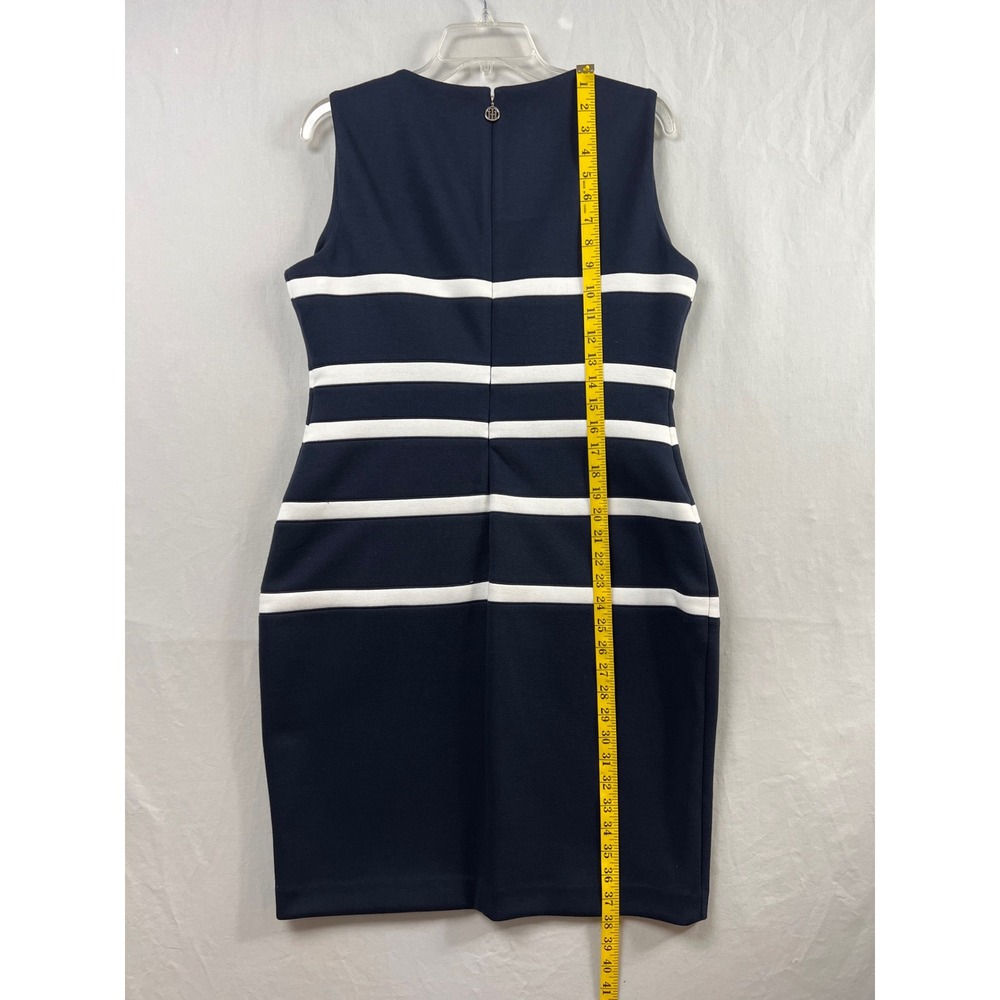 Tommy Hilfiger Sheath Dress Womens 12 Navy Blue White Stripe Sleeveless Knit - Picture 4 of 9